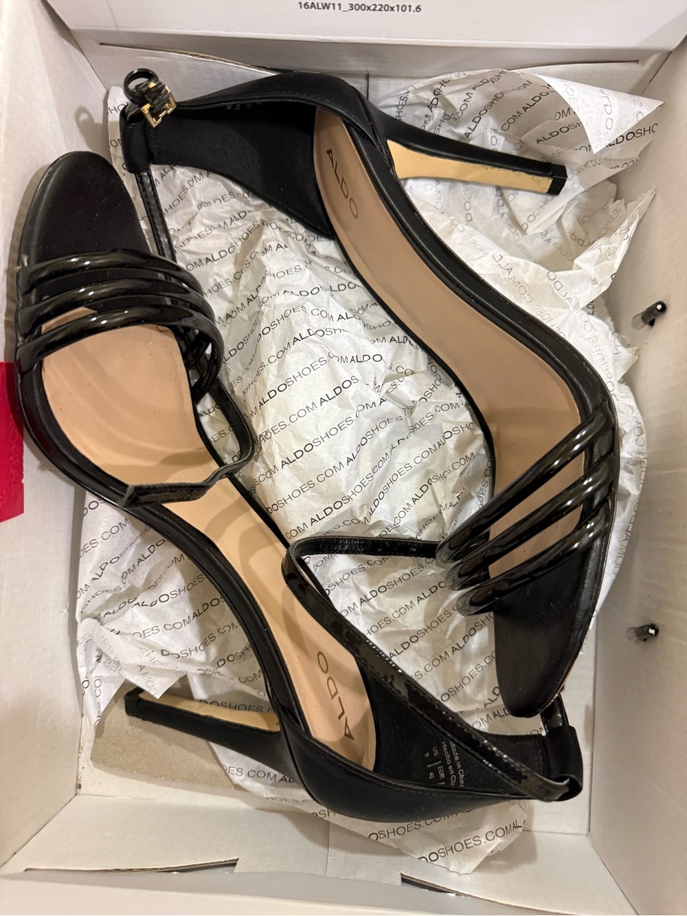 Aldo Black Patent Strappy Stiletto Heels